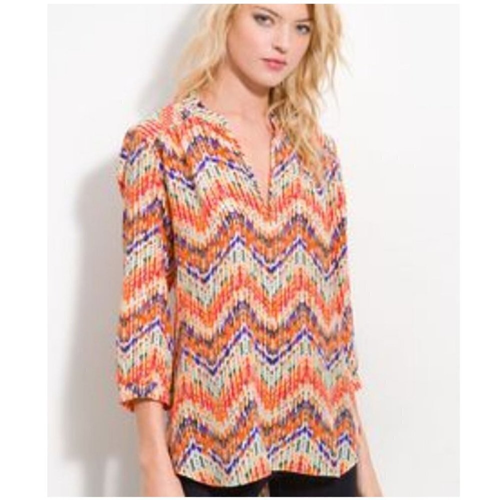 Amanda Uprichard Zig Zag Pattern 100% Silk Blouse